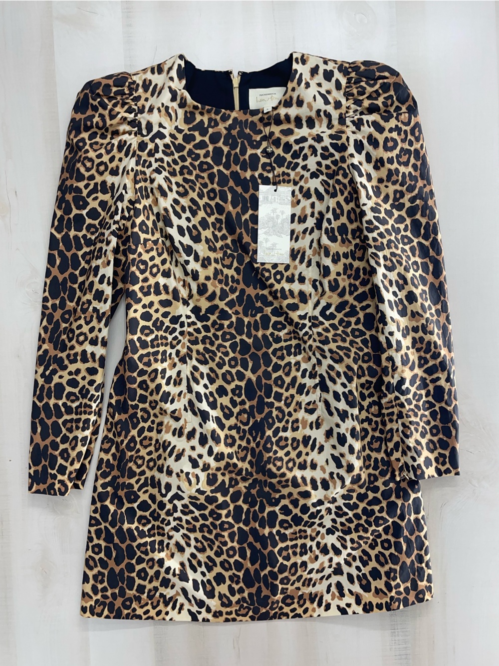 nwt TUCKERNUCK x India Hicks cheetah Printed long sleeve sexy mini dress L